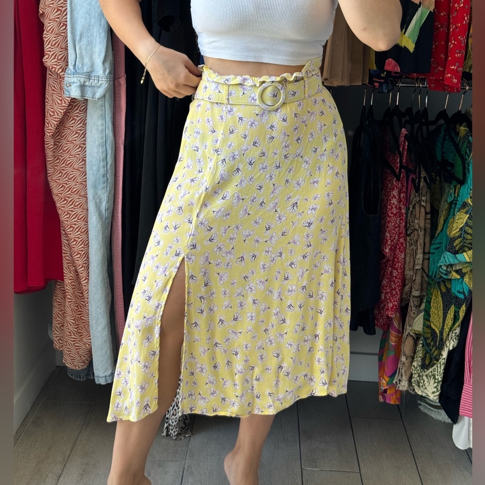 Midi floral skirt with belt